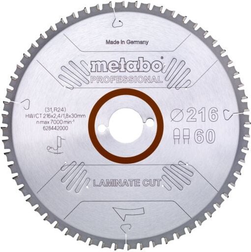 Sägeblatt Metabo laminate cut professional 216x30 Z60 fz/tz 0Grad