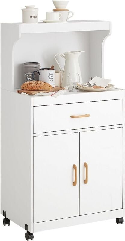 FSB12-W Mikrowellenschrank mit Rollen Küchenschrank Küchenwagen Rollschrank Getränkewagen mit 2 Ablagen, 2 Türen und 1 S...