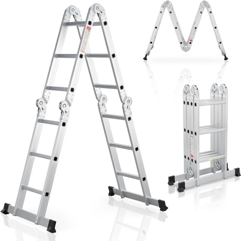 Juskys - Aluminium Multifunktionsleiter klappbar – Leiter 4-teilig bis 150 kg - Gelenkleiter Klappleiter Stehleiter Alul...