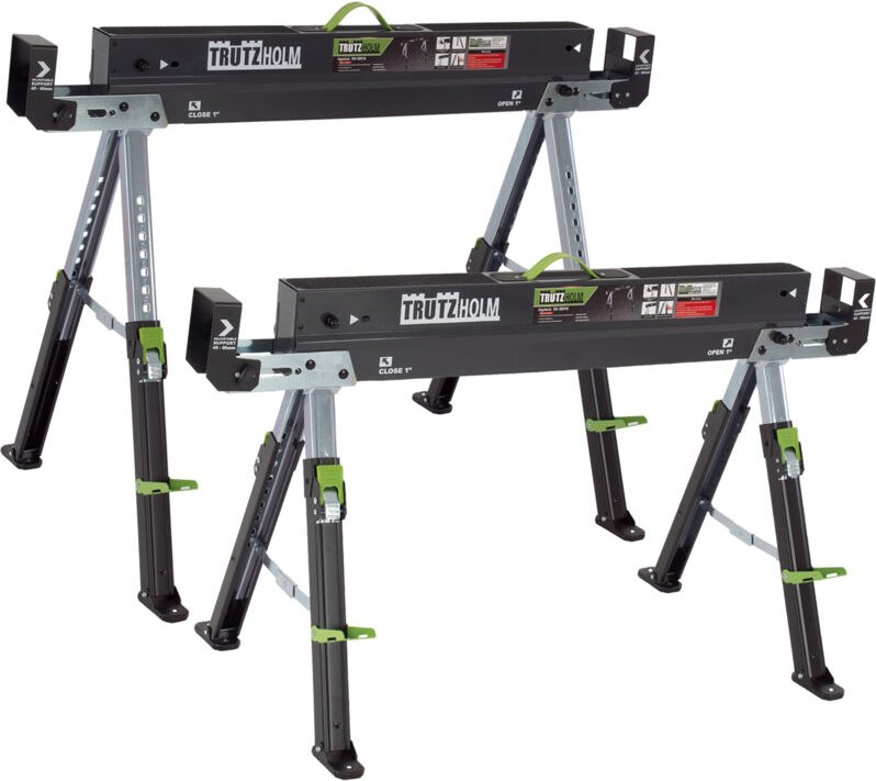 2x Sägebock 2.0 deluxe 9-fach höhenverstellbar Stahl bis 1300 kg Klappbock Arbeitsbock Werkbock