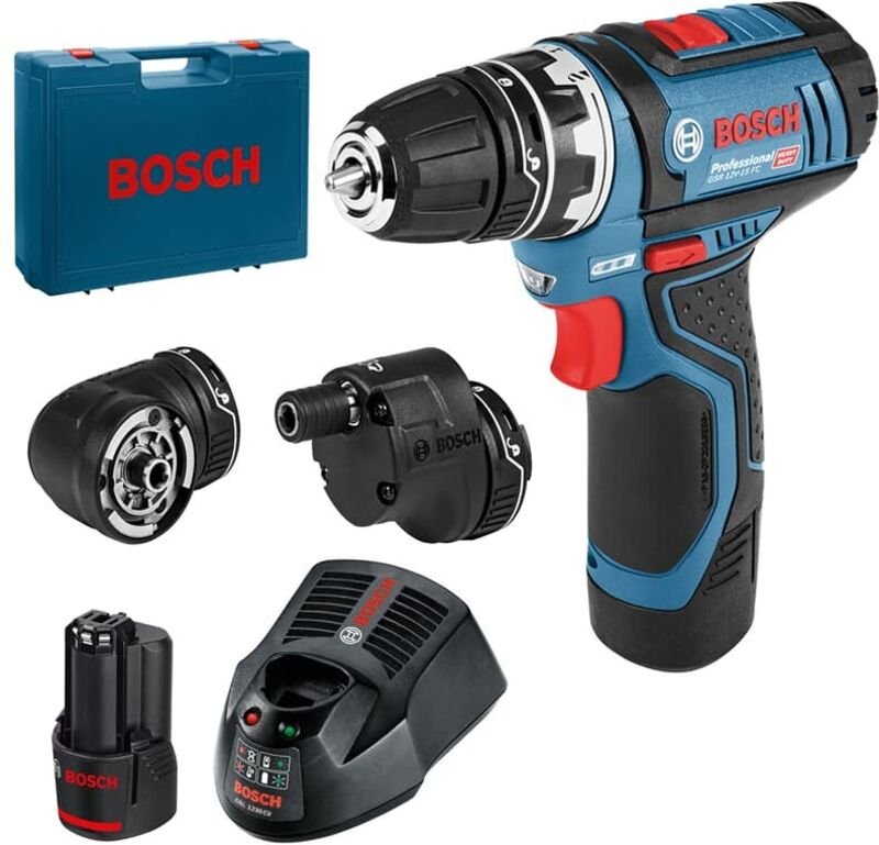 Bosch Akku-Bohrschrauber GSR 12V-15 FC, 2 x Akku GBA 12V 2.0Ah, 3 Aufsätze - 06019F6006