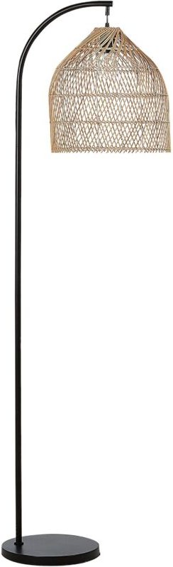Stehlampe Natürlich Beige Rattan und Metall 165 cm Bogenform mit rundem Schirm geflochten Boho Bogenlampe Wohnzimmer Sch...