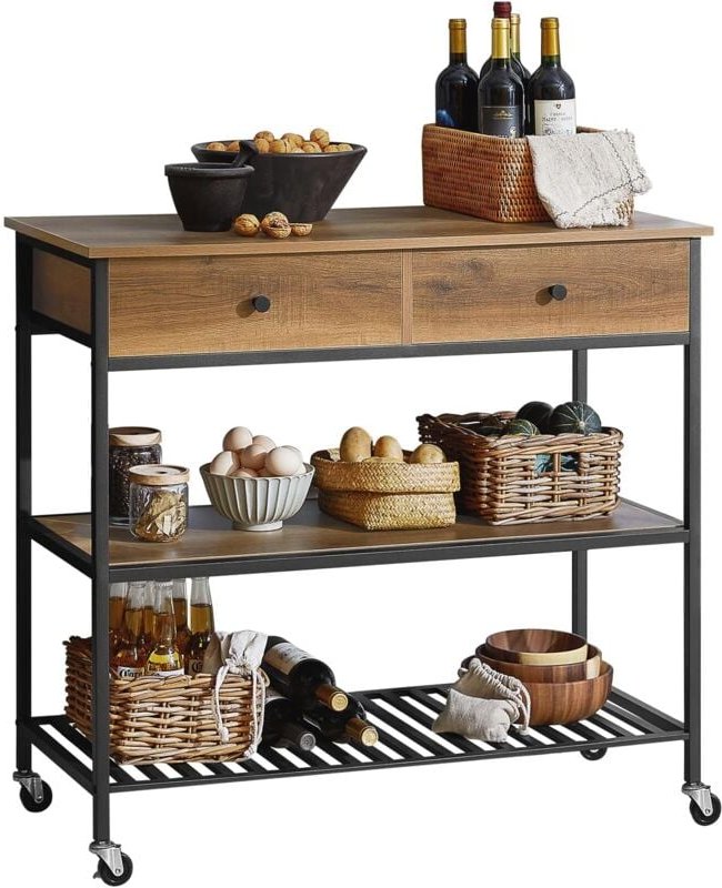 Thumbnail - SoBuy FKW112-PF Küchenwagen Servierwagen Küchenregal mit 4 Rollen Kücheninsel Flurschrank Sideboard Beistelltisch mit 2 ...