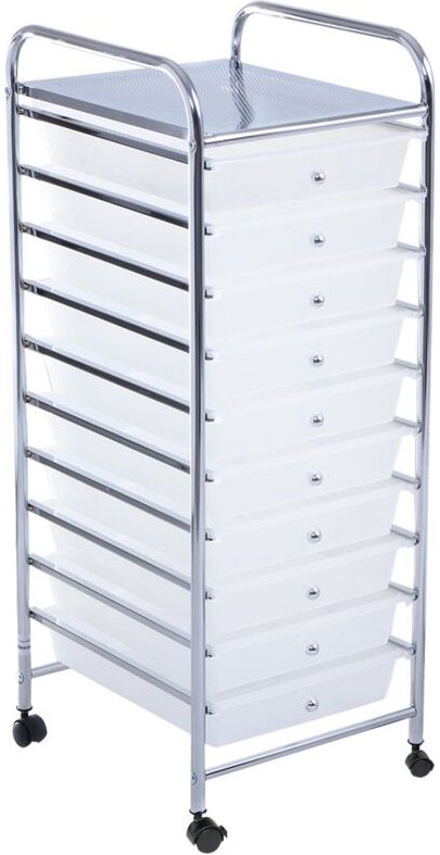 COSTWAY Rollwagen mit Schubladen Rollcontainer Badrollwagen Badtrolley Badregal Beistellwagen mit 10 stapelbaren Schubla...