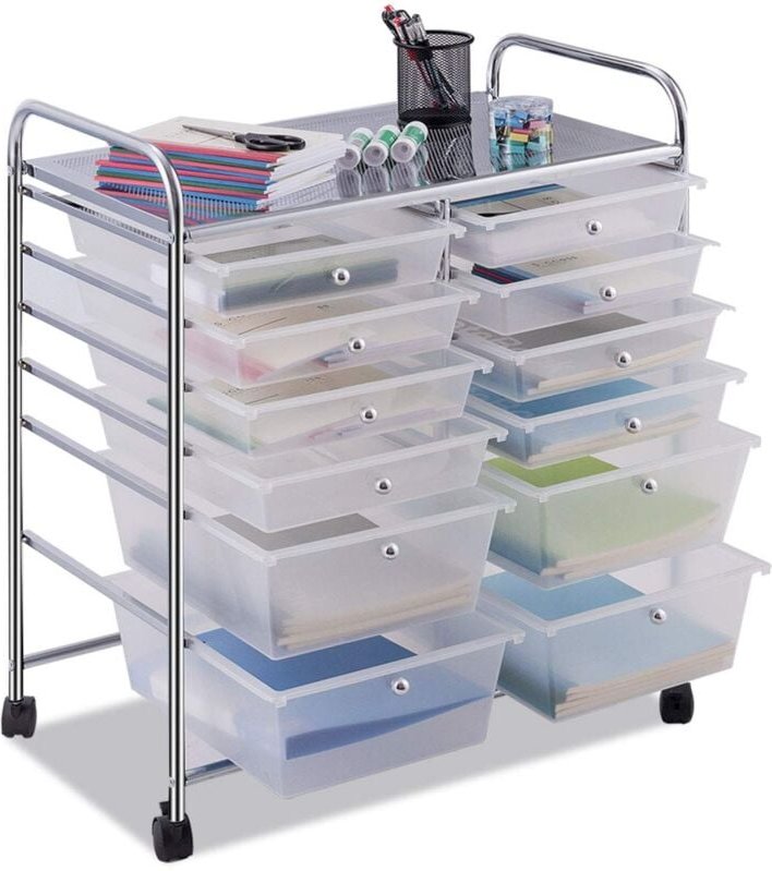 Rollwagen Metallgestell, Rollcontainer 12 Schubladen, Badrollwagen mit Bremsen, Aufbewahrungswagen, Beistellwagen rollba...