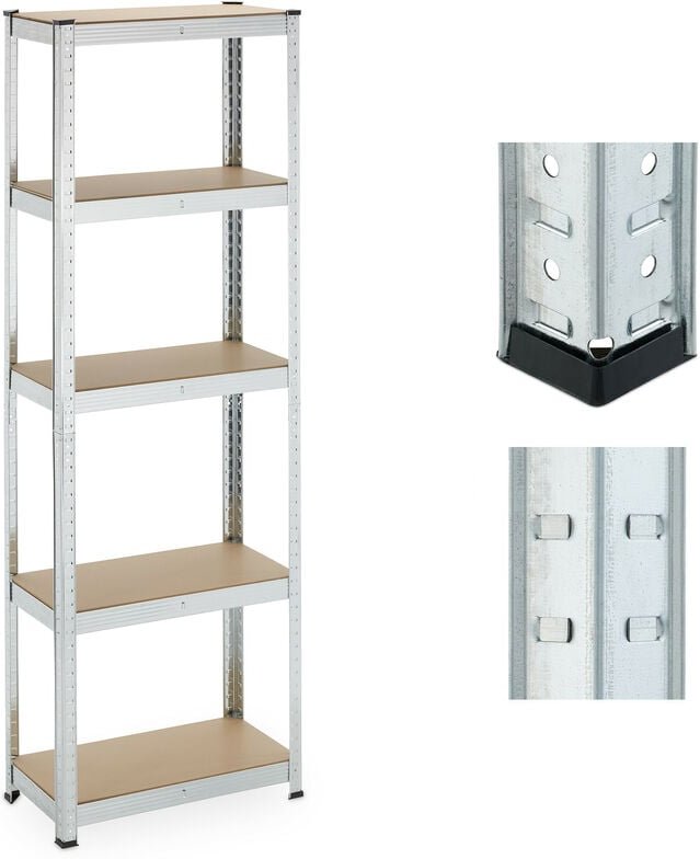 Thumbnail - Schwerlastregal, HxBxT: 180x60x30 cm, 500 kg, verzinkter Stahl, Lagerregal Keller, Garage, zum Stecken, silber - Relaxda...