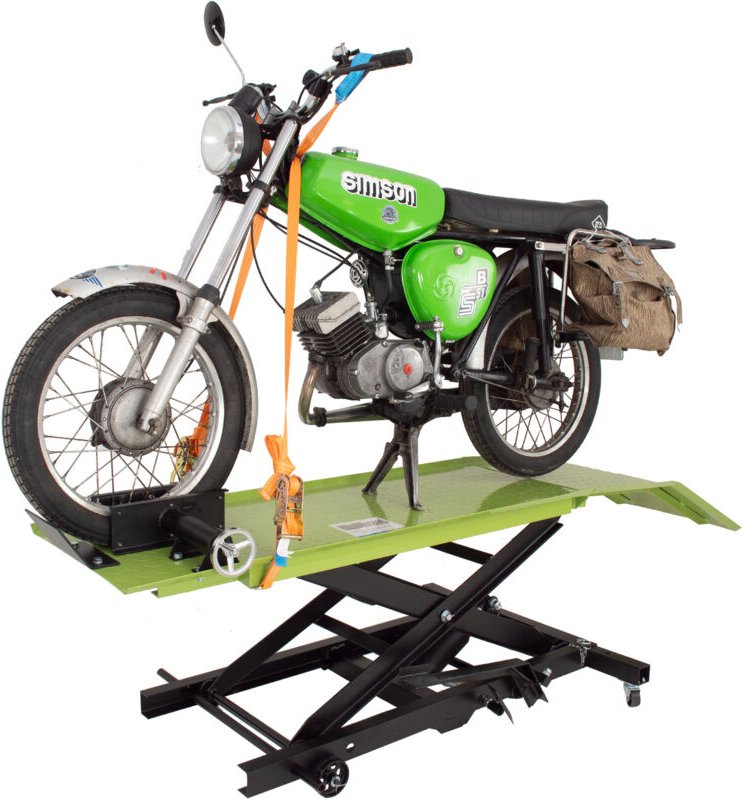 Baumarktplus - Motorradhebebühne hydraulisch 360 kg Breite 47 cm kleine Montagebühne Heber Motoradlift schwarz/grün