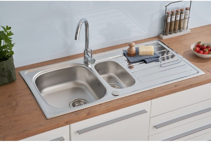 Edelstahlspüle dallas 100 x 50 cm mit Ab- und Überlaufgarnitur Spülbecken Spüle - Respekta
