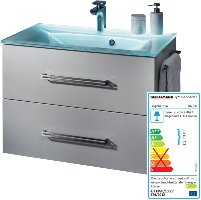 Waschbeckenbeleuchtung mit Bewegungsmelder – LED-Beleuchtung einsetzbar bei unseren 80 cm Waschbecken aus Glas – Batteri...