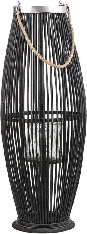 Beliani - Dekorative Laterne Schwarz mit Kerzenhalter 72 cm Höhe aus Bambus/Glas für den Innen- und Aussenbereich Modern