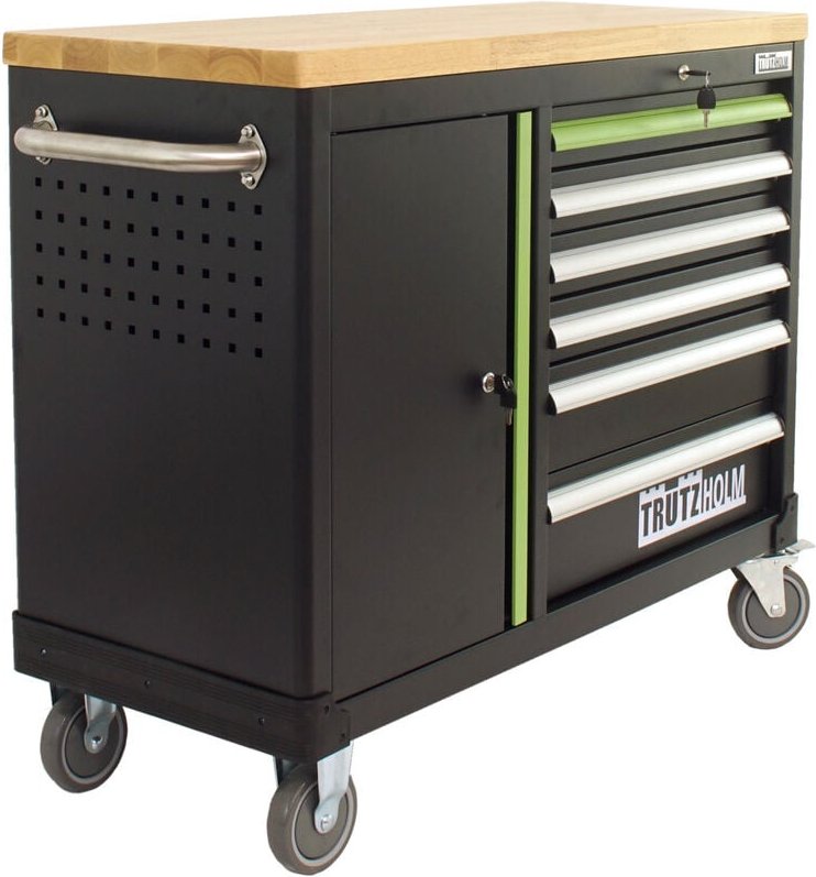 Werkstattwagen deluxe 6 Schubladen + Tür leer Werkzeugwagen massive Arbeitsplatte Anthrazit/grün