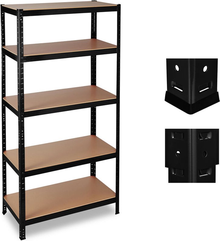 Schwerlastregal, Traglast 1325 kg, 5 Ebenen, zum Stecken, Keller, Garage, 180x90x45 cm, Stahl, mdf, schwarz - Relaxdays