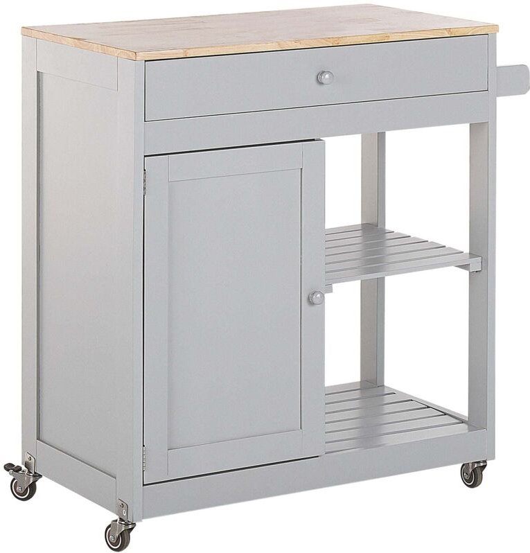 Servierwagen Grau Gummibaumholz mdf 4 Fächer 1 Schublade Landhausstil Modern Elegant Multifunktional Wonzimmer