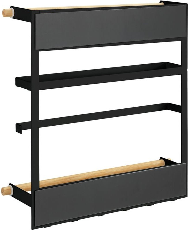 Küchenregal Magna, Schwarz, Magnetisches Regal zur Befestigung ohne Bohren, Schwarz, pulverbeschichtetes Metall schwarz,...