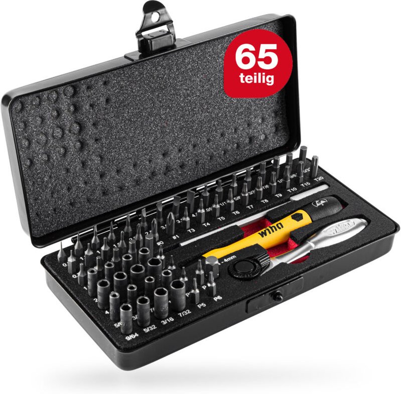 Micro Bit Set 65-tlg. inkl. Aufbwahrungsbox (39971) i Feinmechanik Schraubendreher Set mit Bit Halter, Steckschlüssel, e...