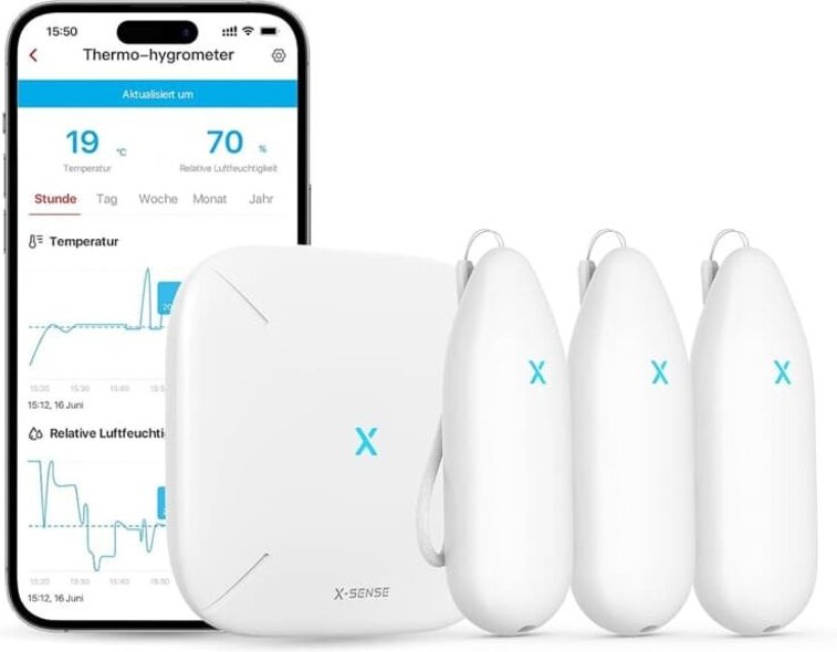Smarte Thermometer-Hygrometer Set - 3x Hygrometer STH54 1x SBS50 Basisstation - X-sense
