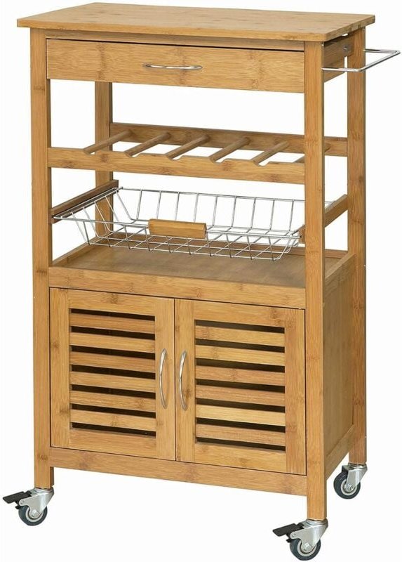 FKW53-N Servierwagen,Küchenwagen mit Korb und Flaschenablage Rollwagen bht ca: 60x92x36cm - Sobuy