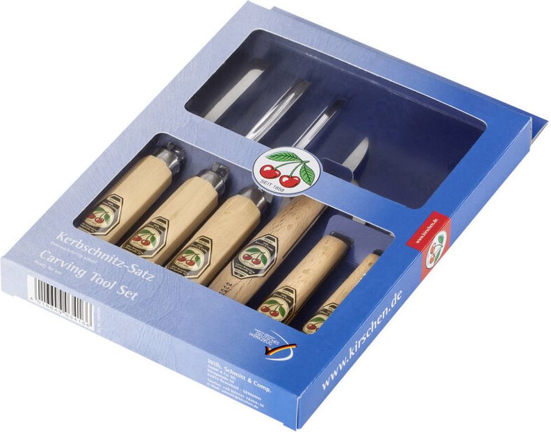 Kirsche - n Kerbschnitzsatz 6-teilig Kerbschnitzbeitel + 3x Schnitzmesser, Beitel