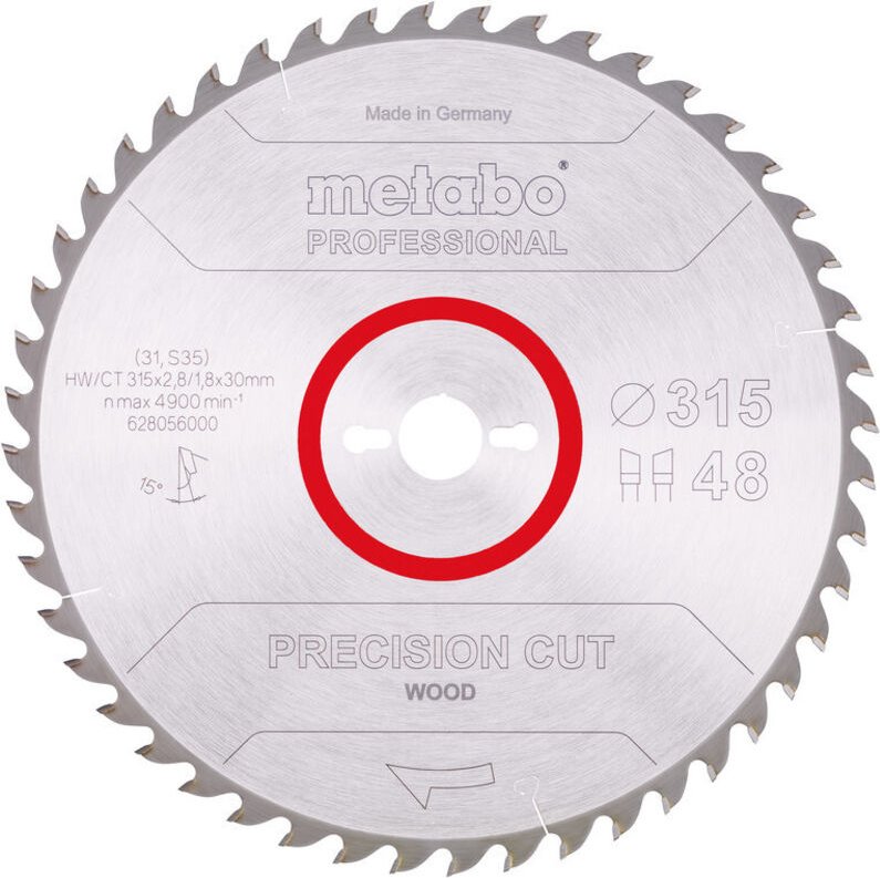 Sägeblatt Metabo precision cut wood professional 315x30, Z48 wz 15Grad