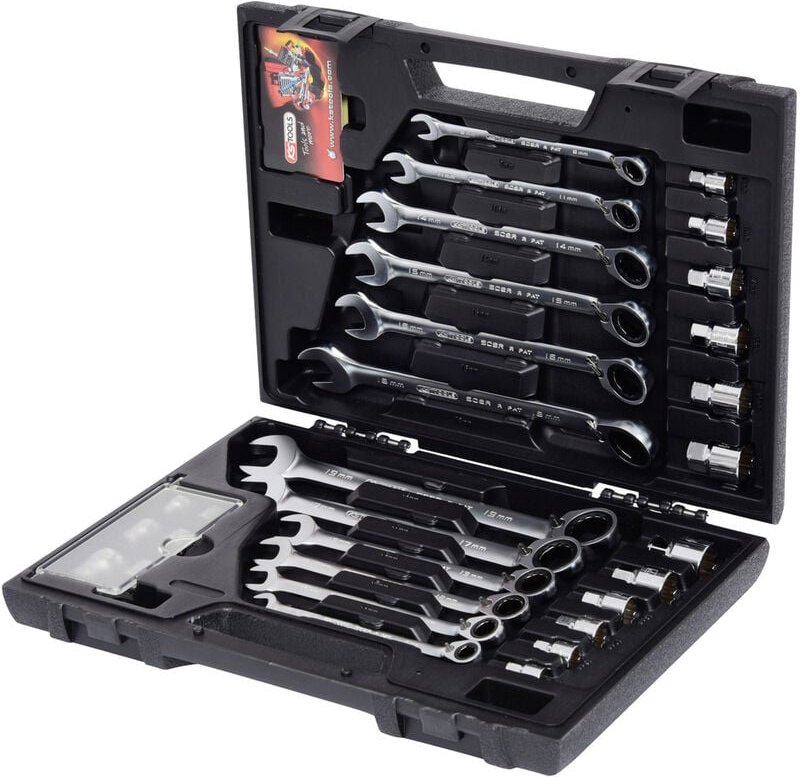 Ks Tools GEARplus RINGSTOP-Ratschenringmaulschlüssel-Satz, 30-tlg mit Adapter