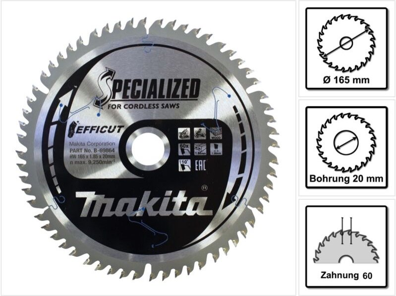 Efficut Sägeblatt 165x20 mm, 60 Zähne - Makita