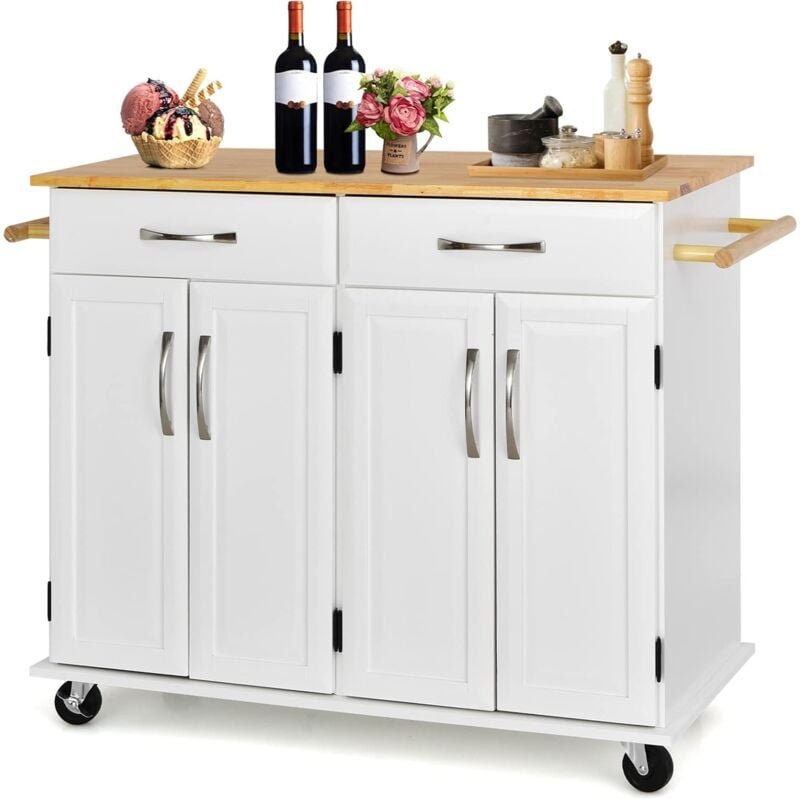 Küchenwagen auf Rollen, Servierwagen mit Arbeitsplatte & Handtuchhalter & Schubladen & verstellbaren Regalen, Kücheninse...