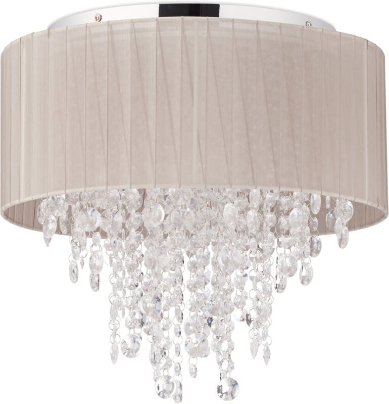 Relaxdays - Deckenlampe Kristall, Lampenschirm aus Organza, G9-Fassung, 5-flammige Deckenleuchte, 39 x 39,5cm, grau/silb...