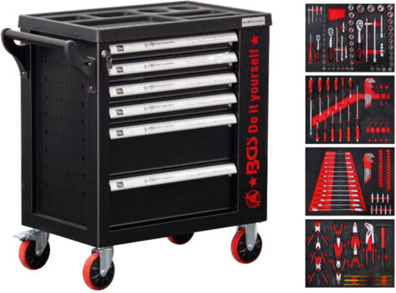 Werkstattwagen 6 Schubladen 1 Seitentür mit 158 Werkzeugen