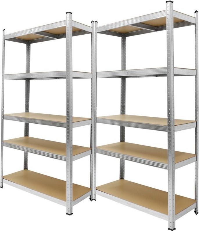 2 Stück Werkstattregal Schwerlastregal - 180x90x40 cm - verzinkt - belastbar bis 750kg - 5 MDF-Platten - Lagerregal Stec...