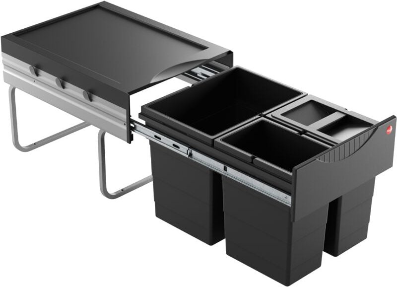 HAILO Mülltrennsystem AS Raumspar Tandem 18 L/ 8 L/ 8L/ Deckel Dunkelgrau Abfallsammler Mülleimer