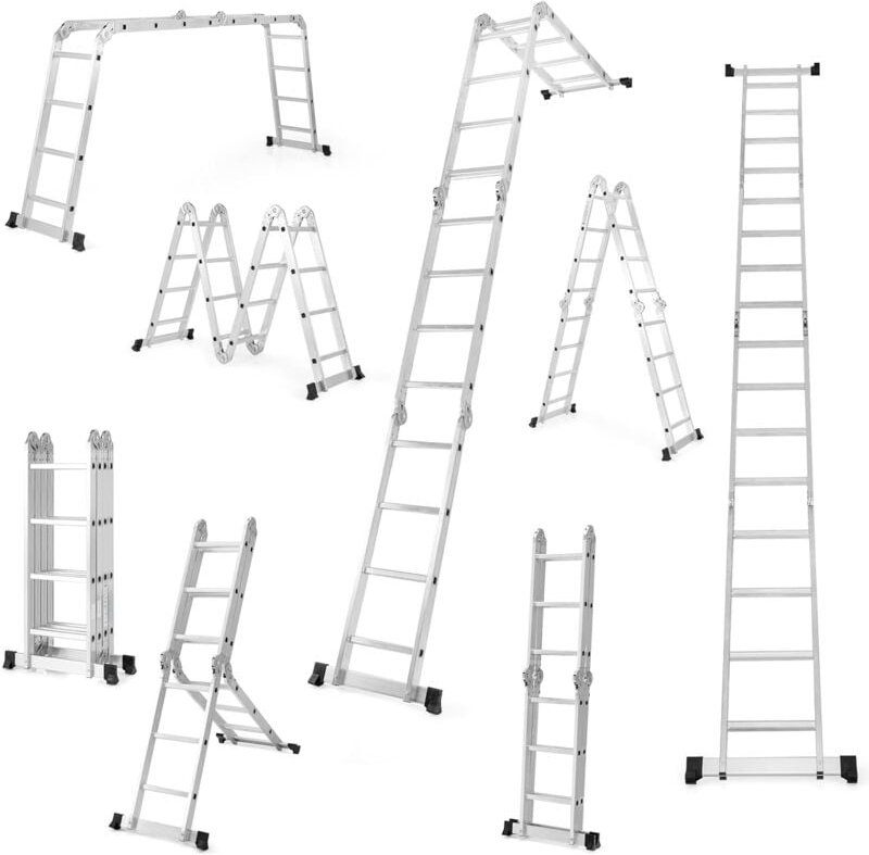 Costway - 7 in 1 Alu Leiter 4,6 m, Mehrzweckleiter Aluminium mit Tragkraft 150 kg, Klappleiter Treppenleiter 4x3 Stufen,...