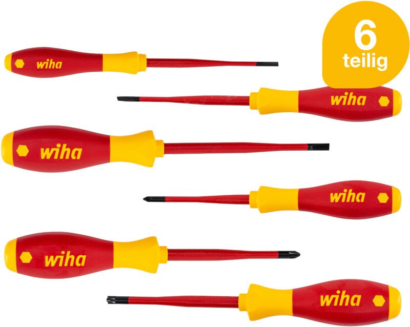 Wiha Schraubendreher Set SoftFinish® electric slimFix (38362), 6 tlg., Schraubenzieher Satz VDE für Elektriker, für tief...