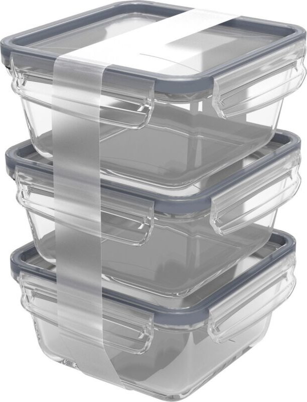 Rotho - Kühlschrankdose Glas clic & lock 0,75 l, 3er Set Vorratsdose