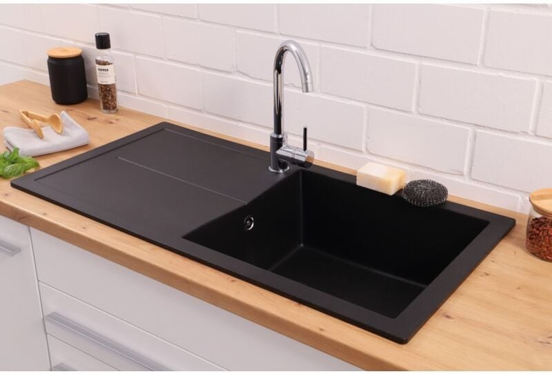Respekta - Küchenspüle Einbauspüle Granit Optik Mineralite 100 x 50 Schwarz