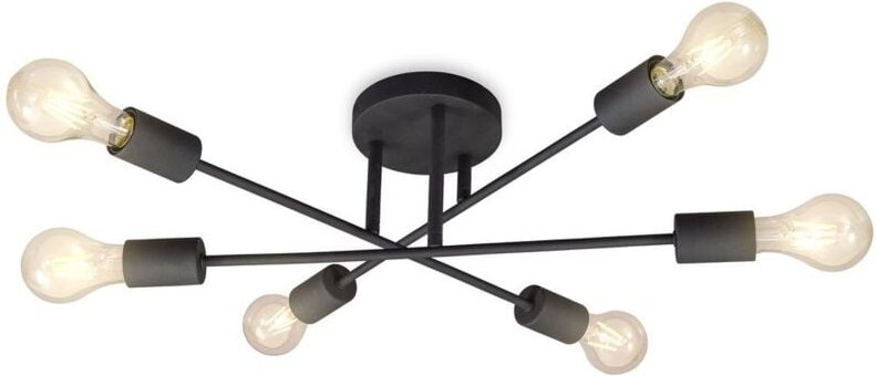 B.k.licht - Deckenleuchte 54,3x54,3 cm - E27 Fassung, retro, 6-flammig, schwarz