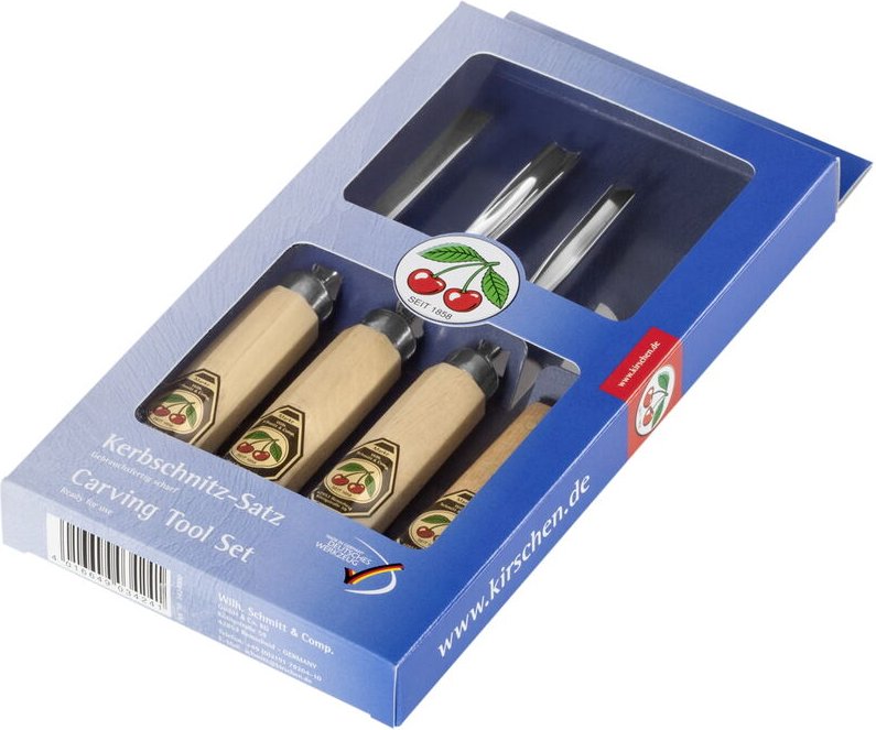 Kirschen - Kerbschnitzsatz, 4-teilig Kerbschnitzbeitel + Schnitzmesser, Beitel