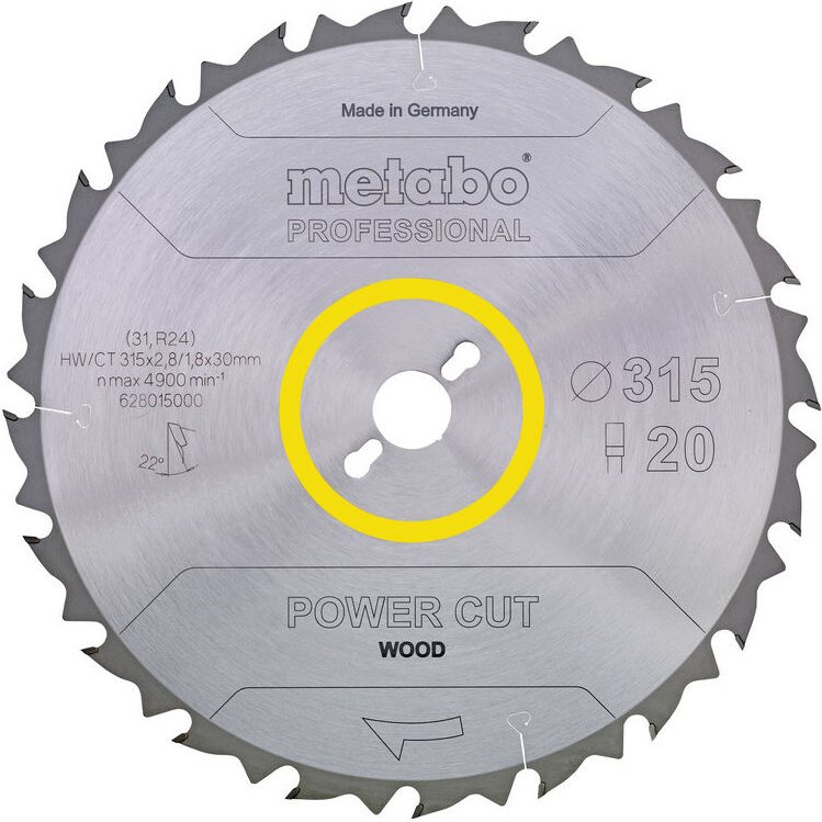 Sägeblatt Metabo power cut wood professional 315x30, Z24 wz 20Grad