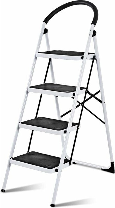 Costway - Trittleiter 4-Stufen-Trittleiter Klapptritt 150 kg Tragkraft weiss, Stehleiter klappbar, Haushaltsleiter Stufe...