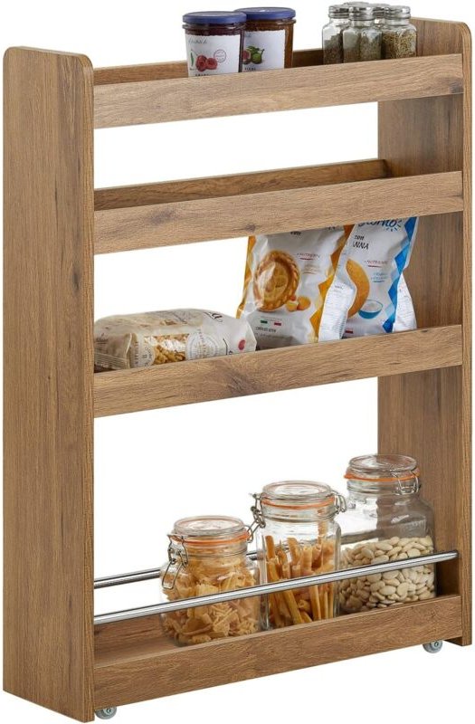 NSR01-PF Nischenregal mit 4 Etagen Küchenregal mit Rollen Badrollwagen Ordnungswagen Rollwagen schmales Regal Badezimmer...