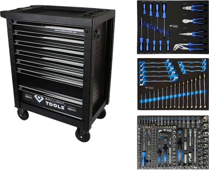 Brilliant Tools - Werkstattwagen mit 7 Schubladen und 207 Werkzeugen