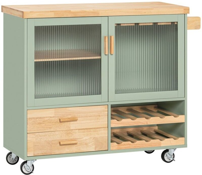 FKW114-GR Design Küchenwagen mit Arbeitsplatte Kücheninsel mit Gewürzregal Küchenschrank Rollwagen Sideboard auf Rollen ...