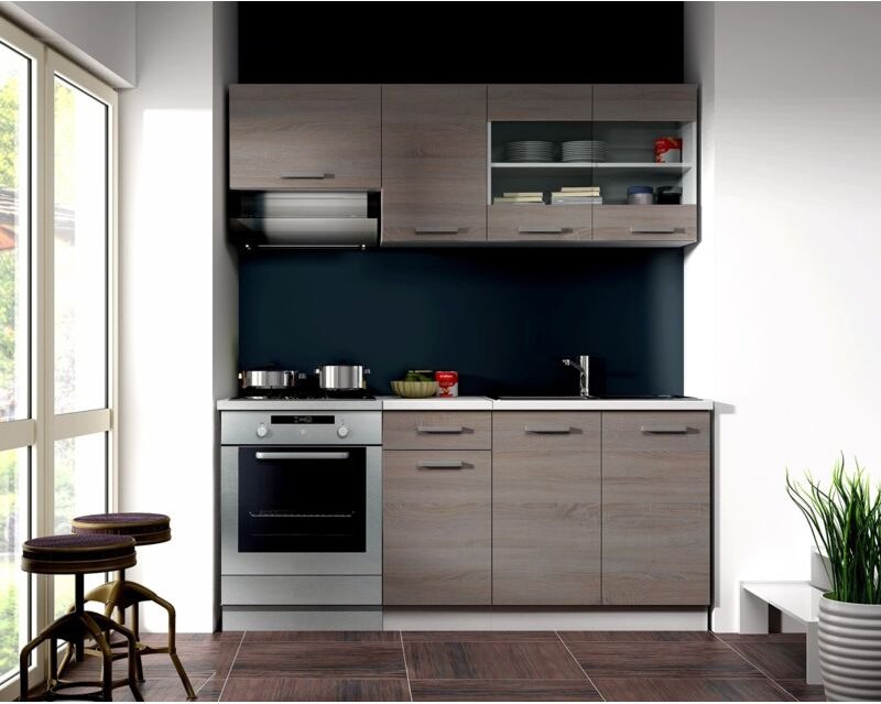 Küchen Preisbombe - Küche Dave Mini 180 cm Küchenzeile Küchenblock Singleküche Eiche Sonoma Trüffel