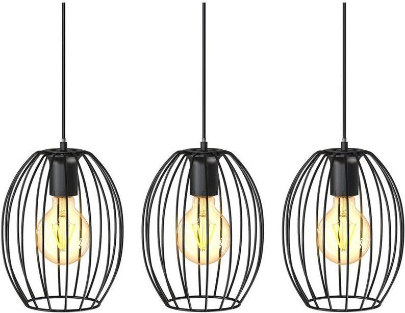 B.k.licht - Hängelampe - E27 Fassung, retro, 3-flammig, max. 60W, Drahtgestell, schwarz