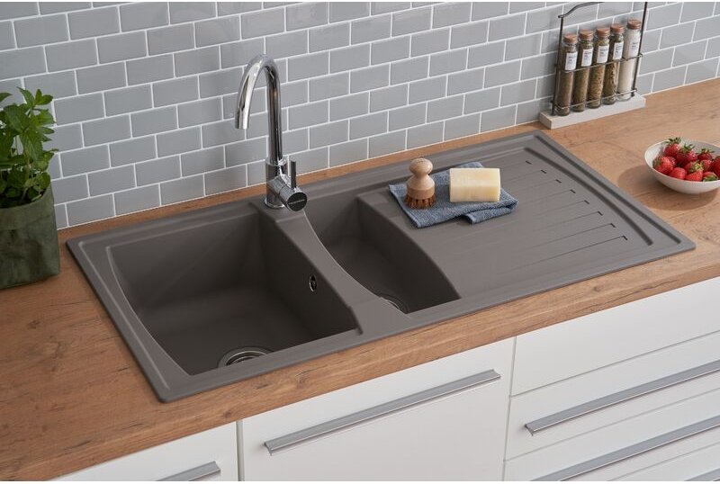 Küchenspüle Einbauspüle Spüle Granit Mineralite 100 x 50 Grau Respekta Boston