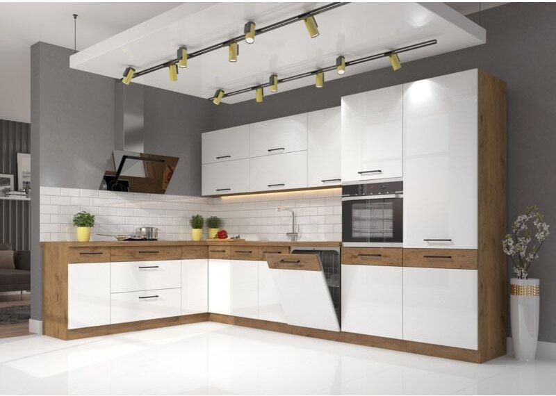 Küchen Preisbombe - Eckküche vigo Weiß Glanz Lancelot 210x350 cm Küchenzeile Küchenblock Einbauküche