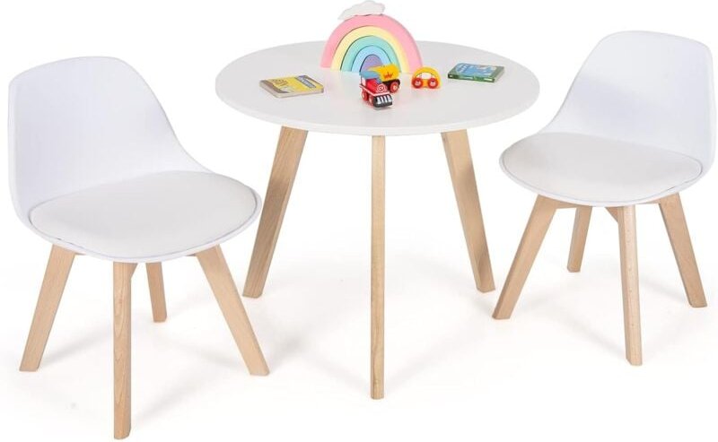 Thumbnail - Costway - Kindertisch mit 2 Stühlen, 3 tlg. Kindersitzgruppe mit runden Tisch & 2 gepolsterten Stühlen, Aktivitättisch S...