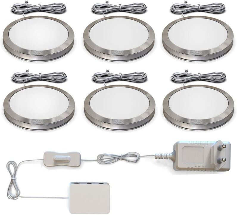 B.k.licht - Unterbauleuchte - 1,8W, 170lm, 6er Set, led, Schalter, Stecker, warmweiß, silber