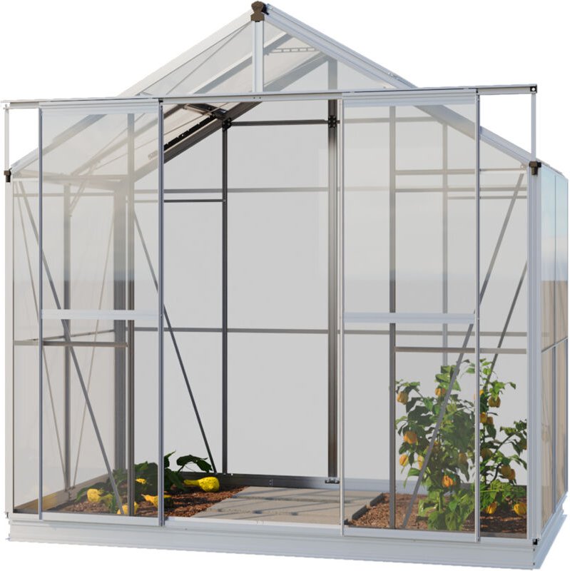 GFP Gewächshaus Jade 2 Glasgewächshaus 222x131 cm Aluminium-Rahmen, 4 mm Sicherheitsglas mit Fundamentrahmen und autom. ...