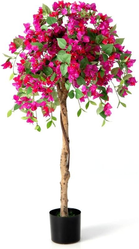 Costway - 135 cm Kunstbaum mit Blüten, Kunstpflanze im Topf, Künstlicher Baum mit Azalee-Blumen, Realistische Topfpflanz...