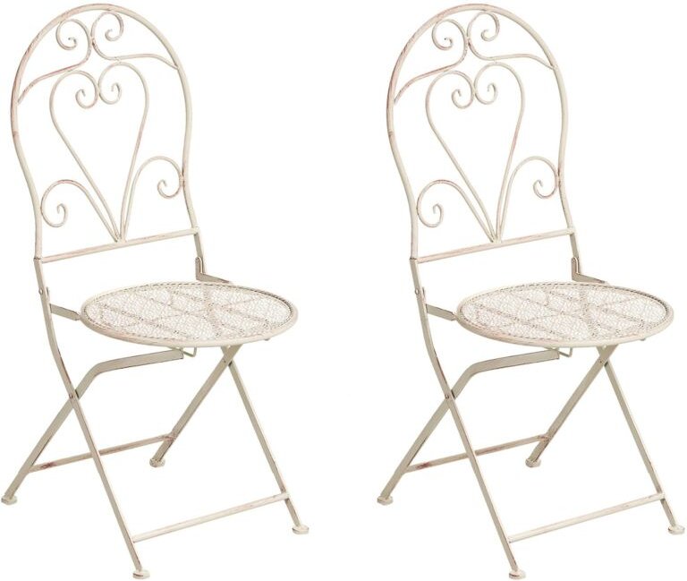 Gartenstuhl 2er Set Hellbeige Eisen Antik-Optik Romantischer Französischer Stil Zusammenklappbar Garten Outdoor Terrasse...